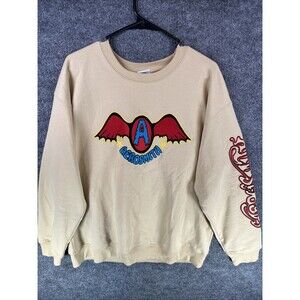 Aerosmith Sweet Emotion 1975 Band Sweatshirt Beige Crewneck Embroidered Mens L